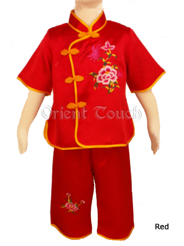 Girl's Short Sleeve Phoeny Embroidery Suit
